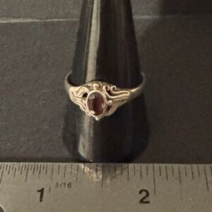 Sterling Silver Ring with Red Garnet Gemstone
